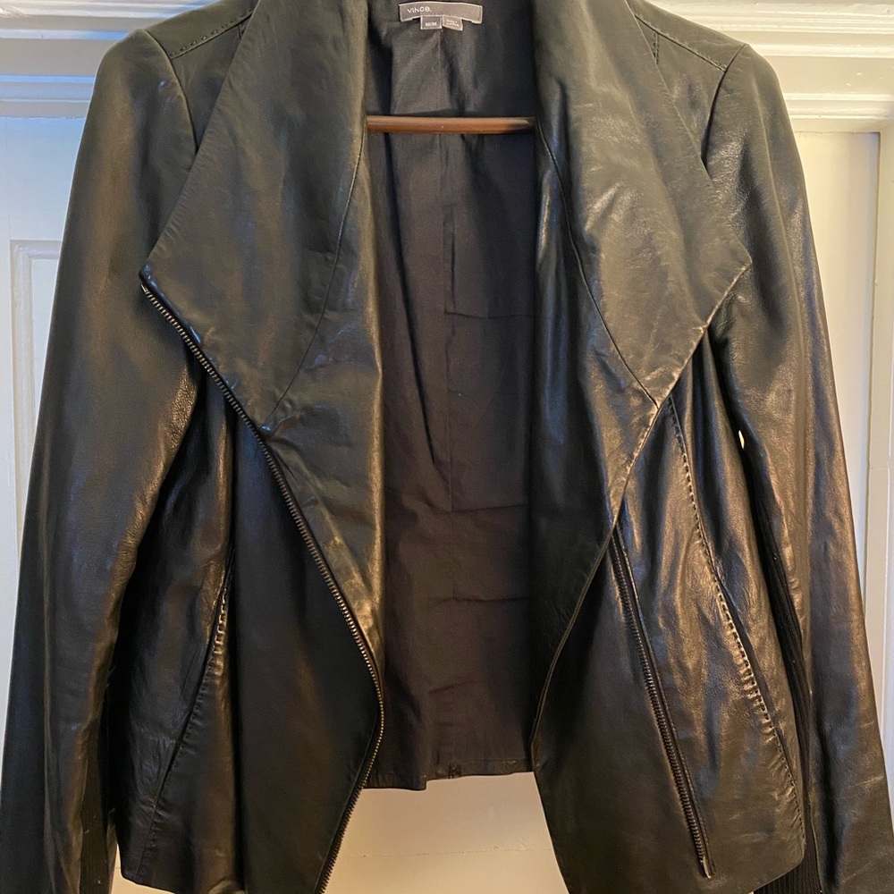 Vince black leather jacket